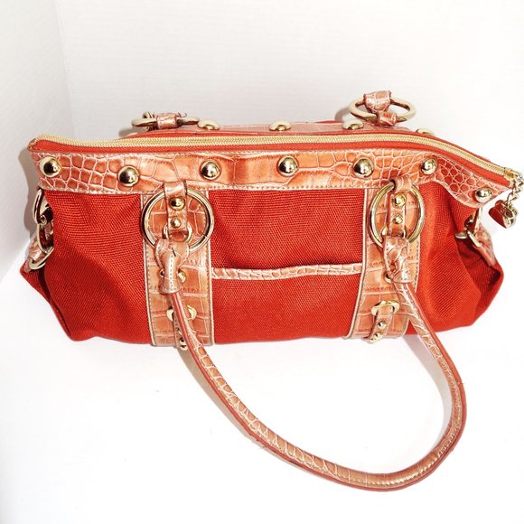 Kathy Van Zeeland Rust Color Canvas Satchel with Faux Leather Trim. - Picture 4 of 5
